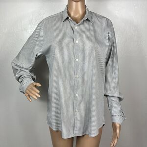 Theory White And Blue Stripes Long Sleeve Button Down Shirt Size S
